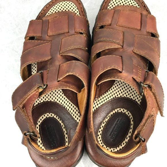 Born Mens Size 12 Fisherman Sandals Brown Leather Hook & Loop Open‎ Toe Sandals - Picture 7 of 11